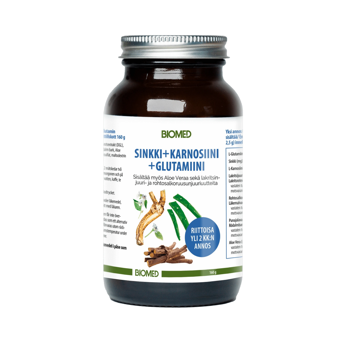 Biomed Sinkki + Karnosiini + Glutamiini - Juomajauhe 120 g - integratoridirecthub.com