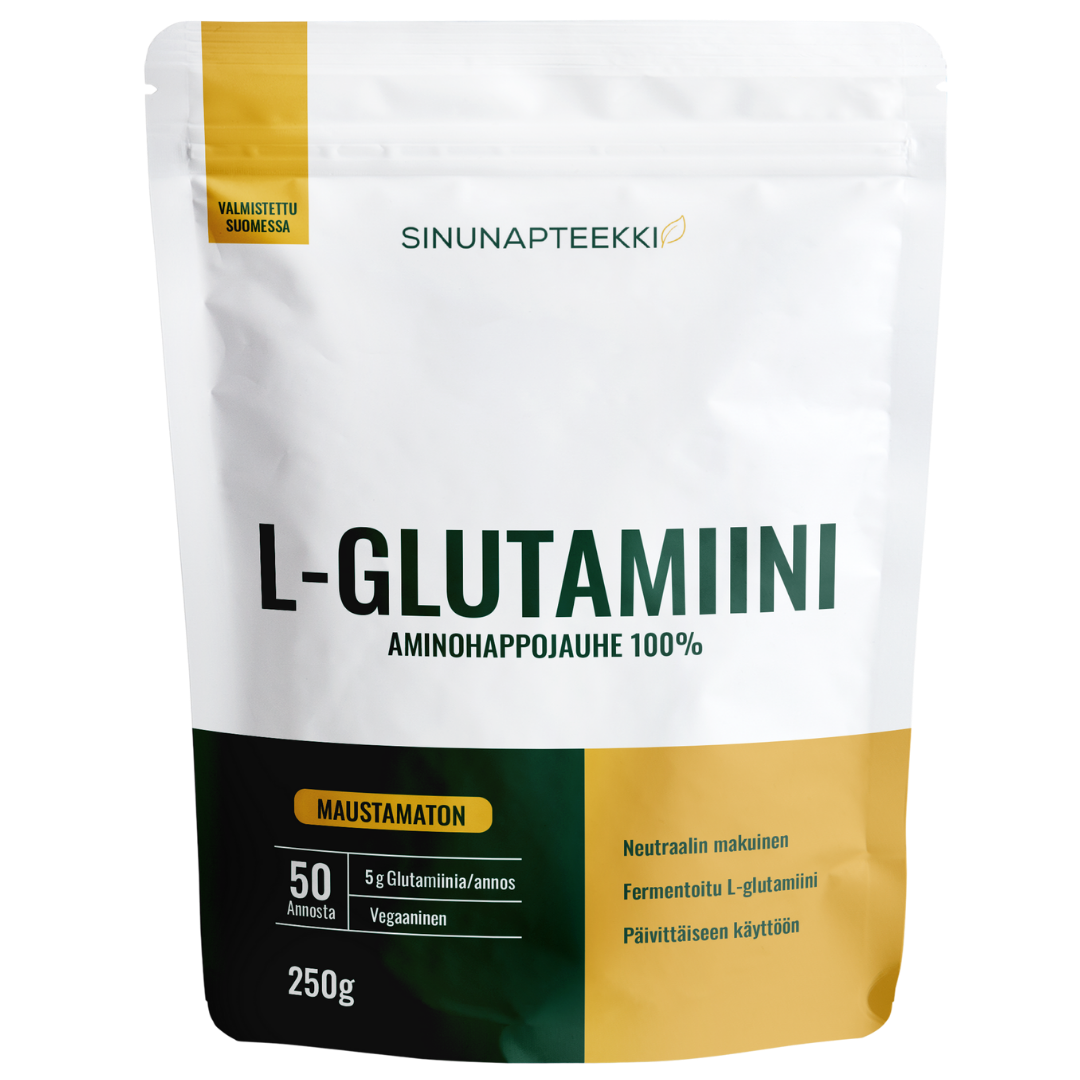 Sinunapteekin L-Glutamiini, mustamaton, 250 g pussi, integratoridirecthub.com