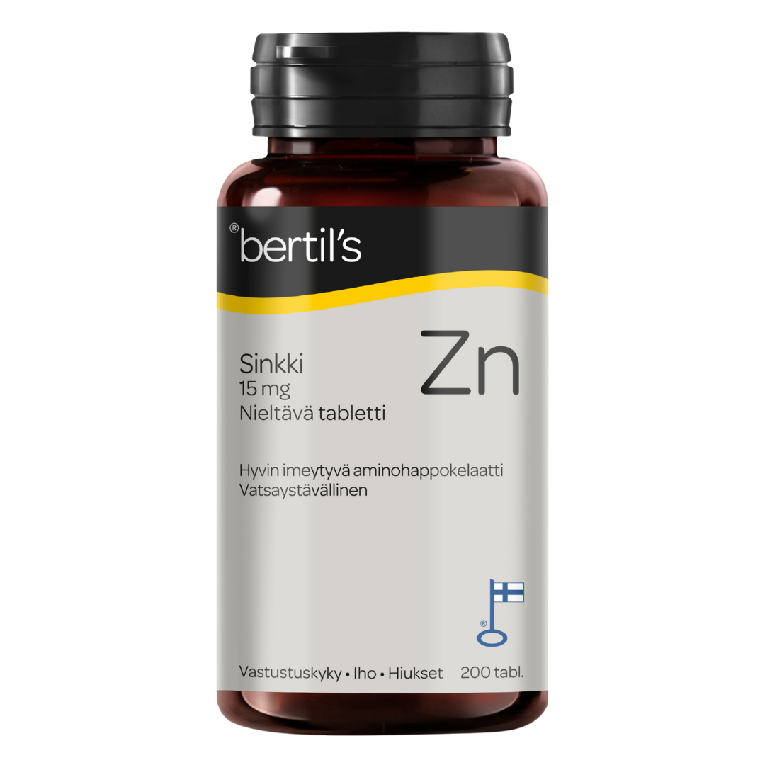 Bertil's Sinkki, 15 mg, 200 tabl., Sinkkiaminohappokelaatti, vastustuskyky, iho, hiukset, integratoridirecthub.com