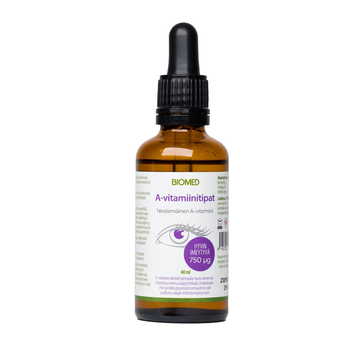 Biomed A-vitamiinitipat - Nestemäinen A-vitamiini 40 ml - integratoridirecthub.com