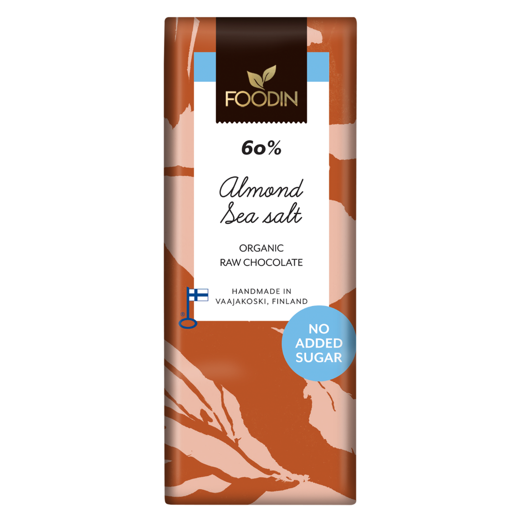 Foodin Almond Sea Salt - Sokeroimaton Raakasuklaa Manteli-Merisuola 60% - integratoridirecthub.com