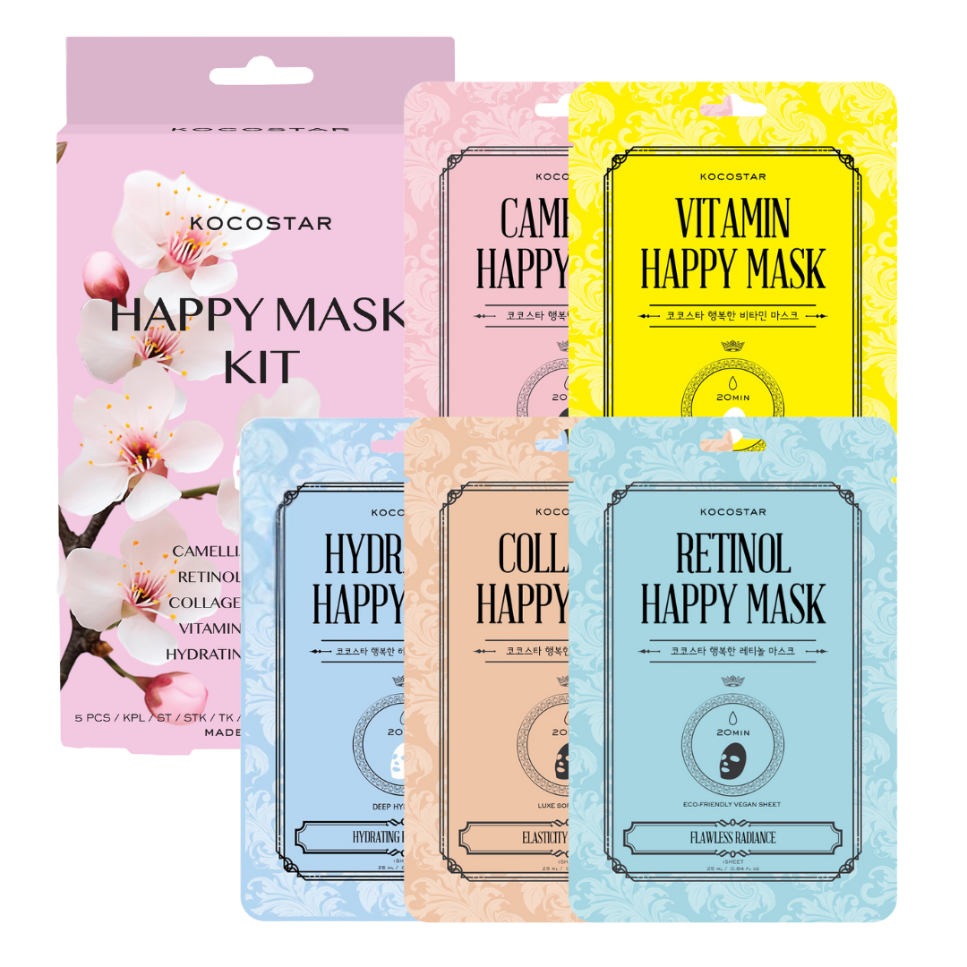 KOCOSTAR Happy Mask Kit, 5 kangasnaamiota, kasvonaamio k-beauty, korealainen kosmetiikka, integratoridirecthub.com