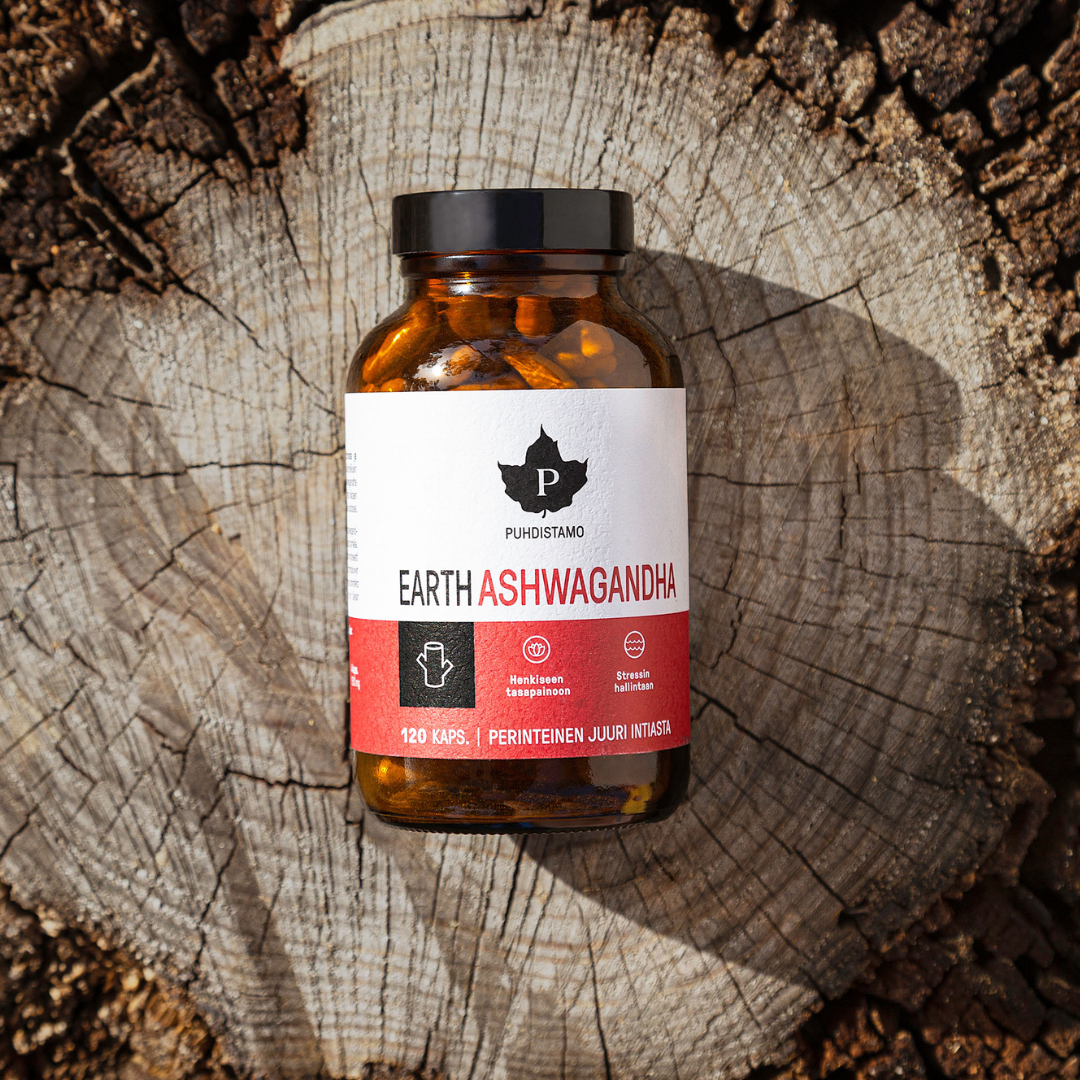 Puhdistamo Earth Ashwagandha 120 kaps. rauhoittuminen, stressinhallinta, henkinen tasapaino, integratoridirecthub.com