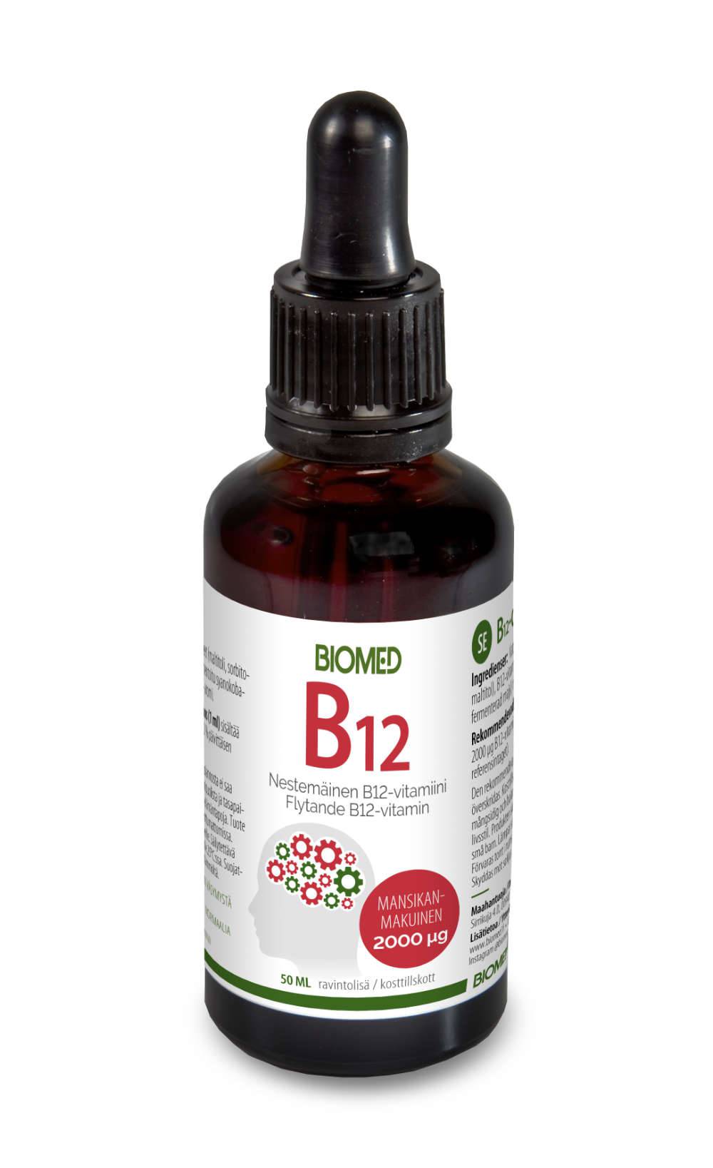 Biomed B12-tipat 2000 µg - Mansikanmakuinen B12-vitamiini 50 ml - integratoridirecthub.com
