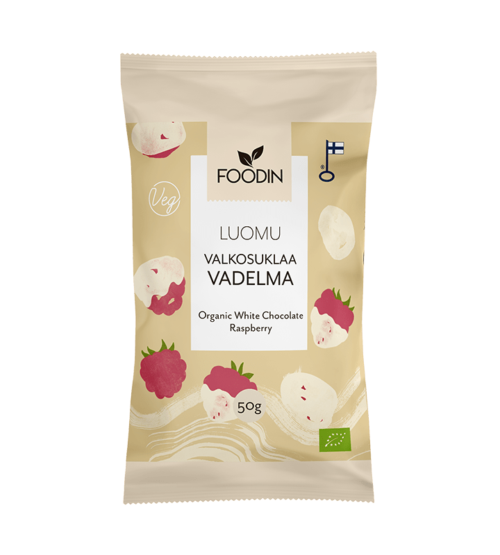 Foodin Valkosuklaa Vadelma Luomu 50 g - integratoridirecthub.com