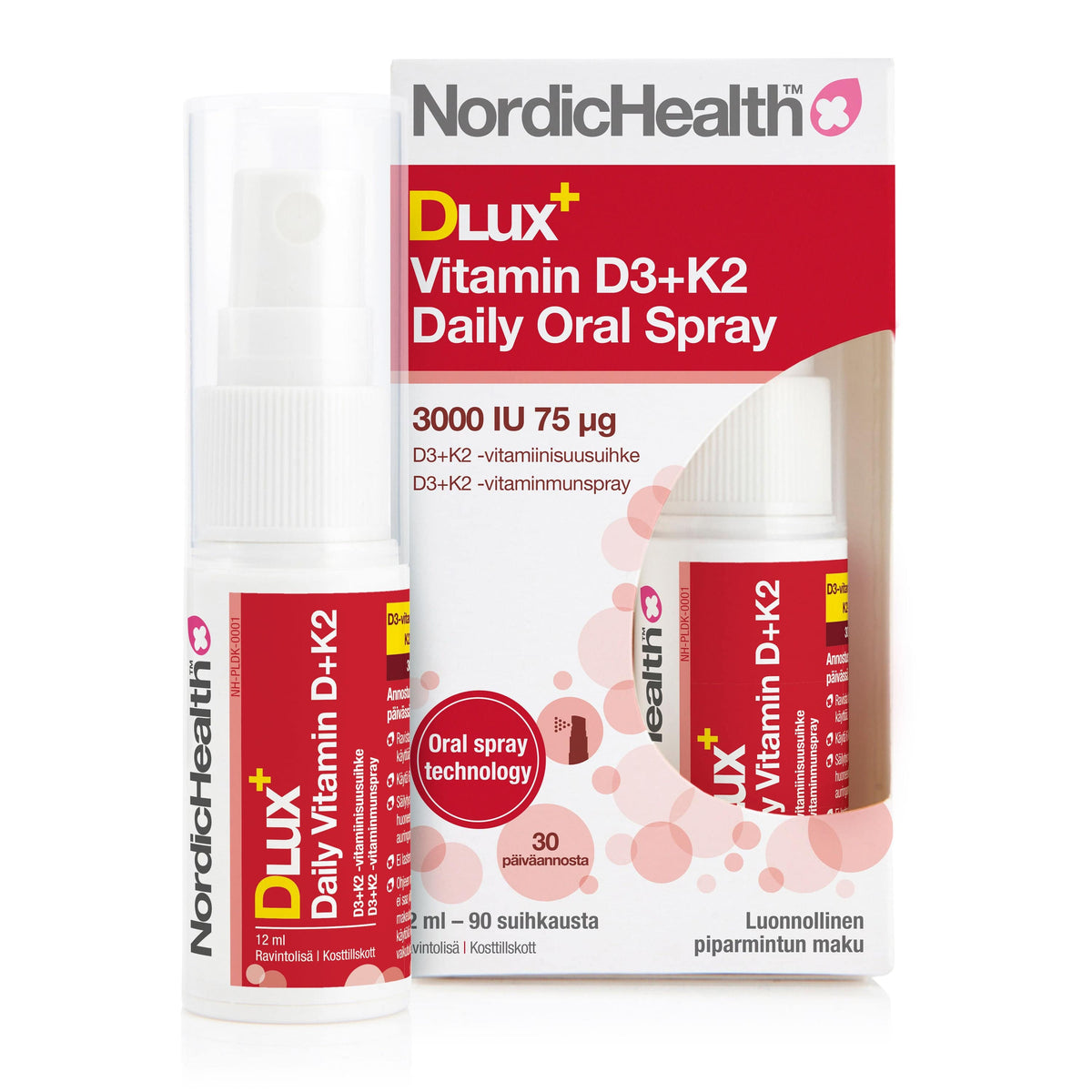 Nordic Health Dlux+ Daily Oral Spray - D3 + K2 - Vitamiinisuusuihke 12 ml - integratoridirecthub.com