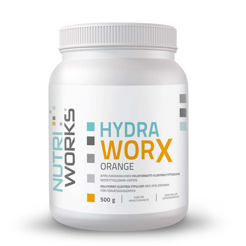 Nutri Works Hydra Worx Orange - Appelsiininmakuinen hiilihydraatti-elektrolyyttijauhe 500 g - Päiväys 03/2024 - integratoridirecthub.com