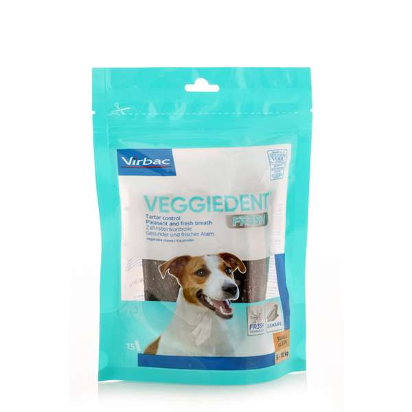 Virbac Veggiedent FR3SH - SMALL 5-10 kg - makupalat hampaiden puhdistukseen koirille 15 kpl - integratoridirecthub.com