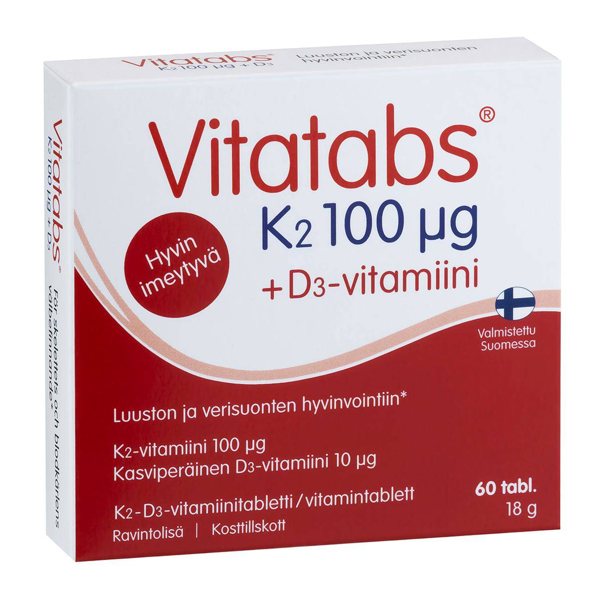 Vitatabs K2 100 µg + D3- vitamiini 60 tabl. - integratoridirecthub.com