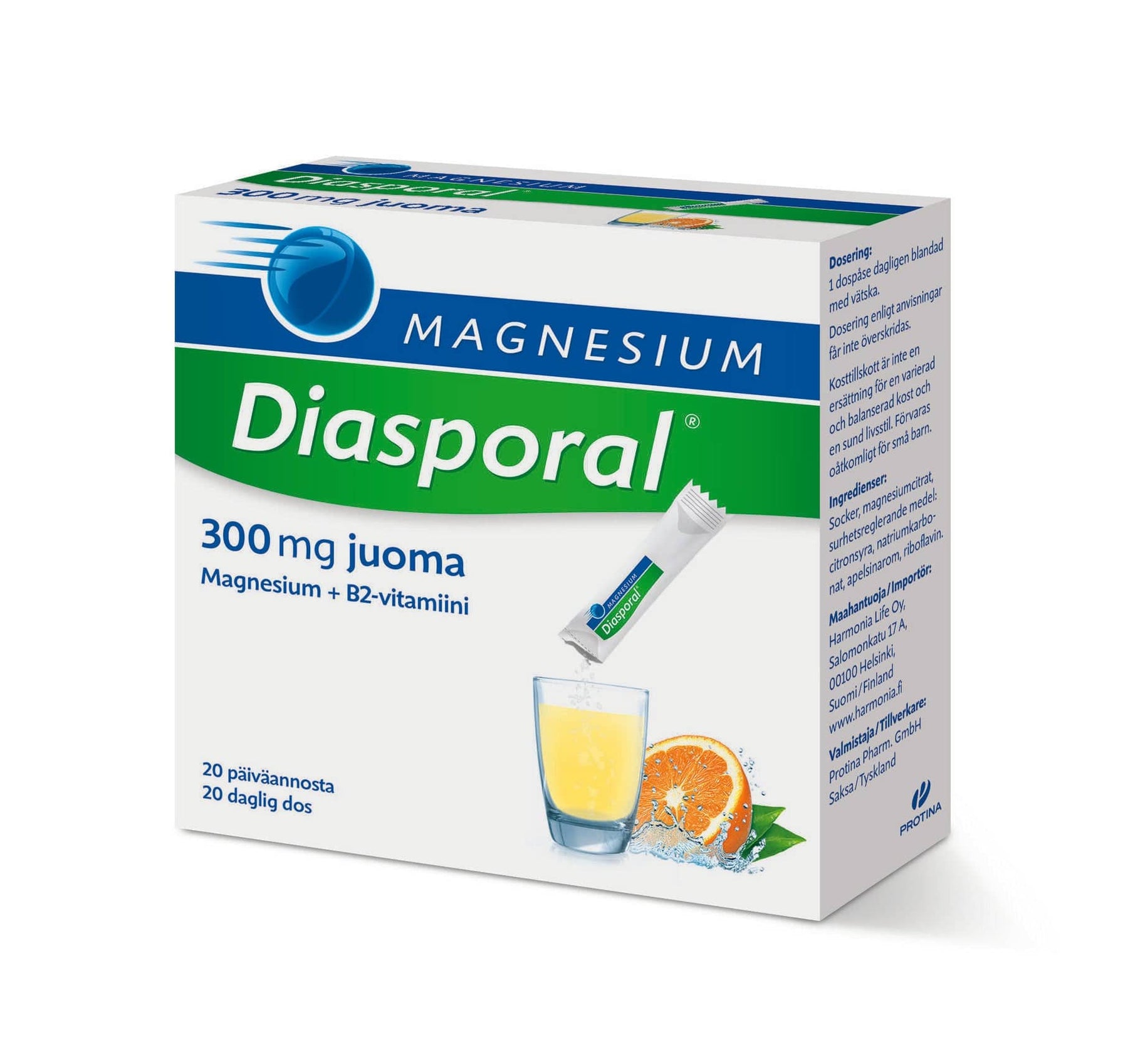 Magnesium Diasporal 300 mg - Appelsiininmakuinen juomajauhe 20 annosta - integratoridirecthub.com