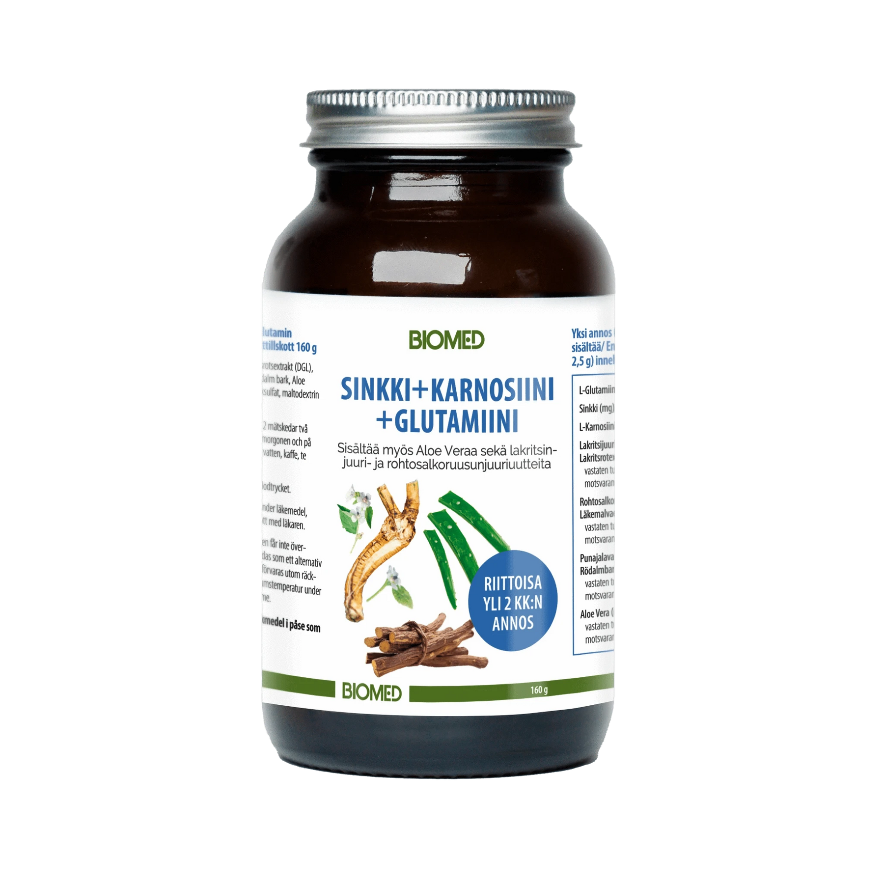 Biomed Sinkki + Karnosiini + Glutamiini - Juomajauhe 120 g - integratoridirecthub.com
