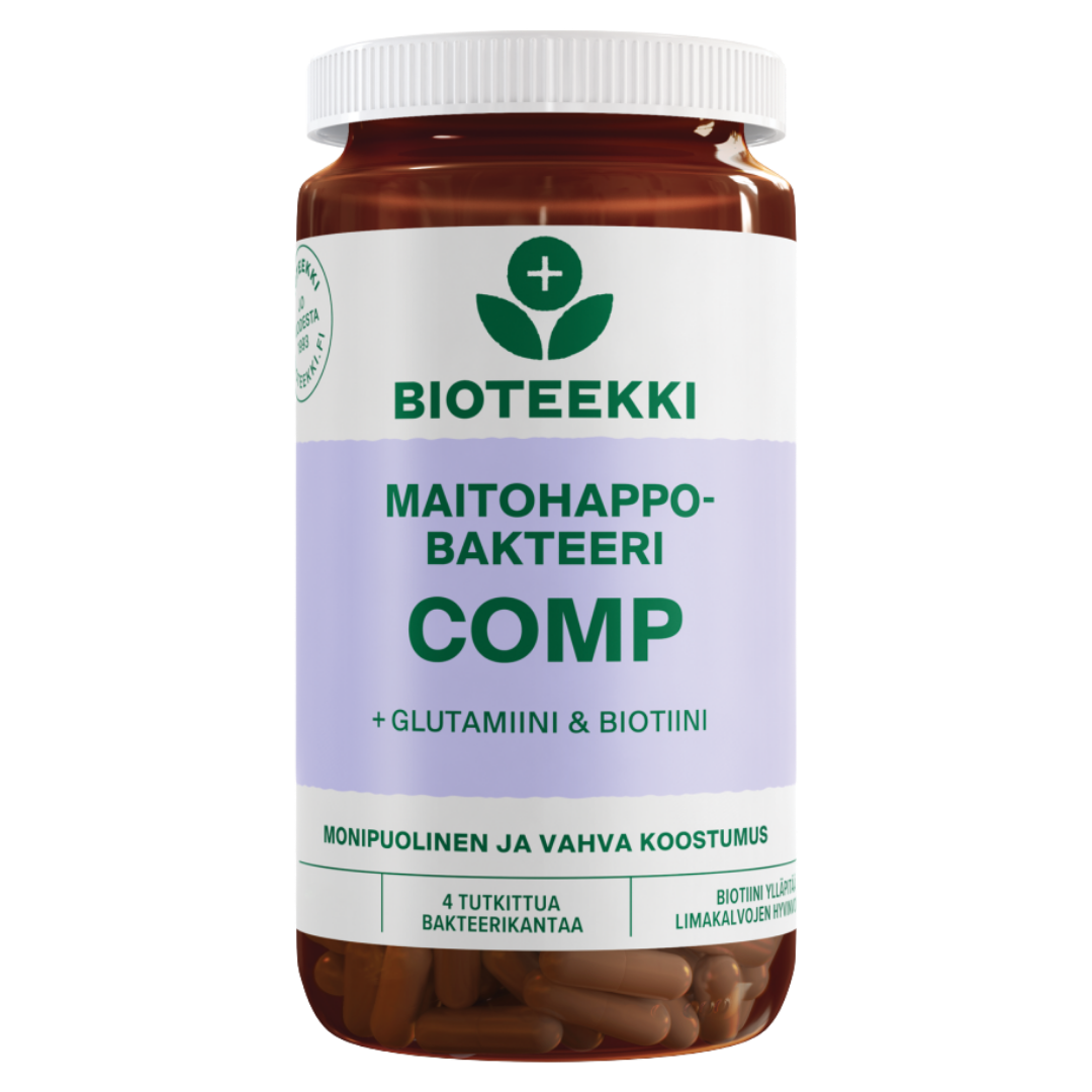 Bioteekki Maitohappobakteeri COMP + Glutamiini & Biotiini  80+10 kaps. Life pakkaus