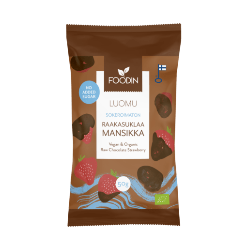 Foodin Sokeroimaton Raakasuklaamansikka 50 g - integratoridirecthub.com