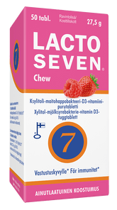 Lacto Seven Chew - ksylitoli-maitohappobakteeri-D3-vitamiini purutabletti 50 tabl. - integratoridirecthub.com
