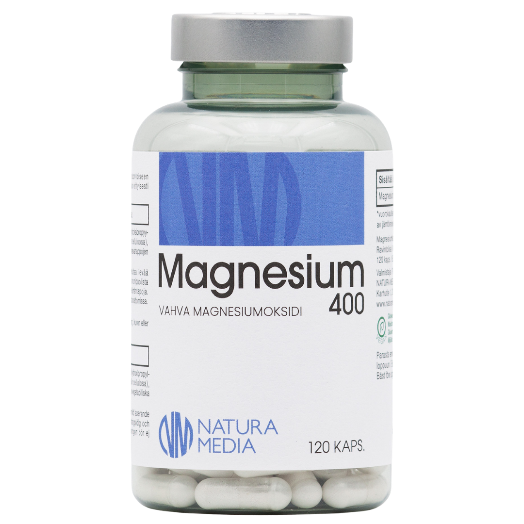 Natura Media Magnesium 400 mg 120 kaps., vahva magnesiumoksidi, integratoridirecthub.com