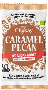 Chokay Caramel Pecan Chocolate Bar - Tumma Suklaa Karamelli & Pekaani Sokeriton 70 g - Päiväys 10/2026