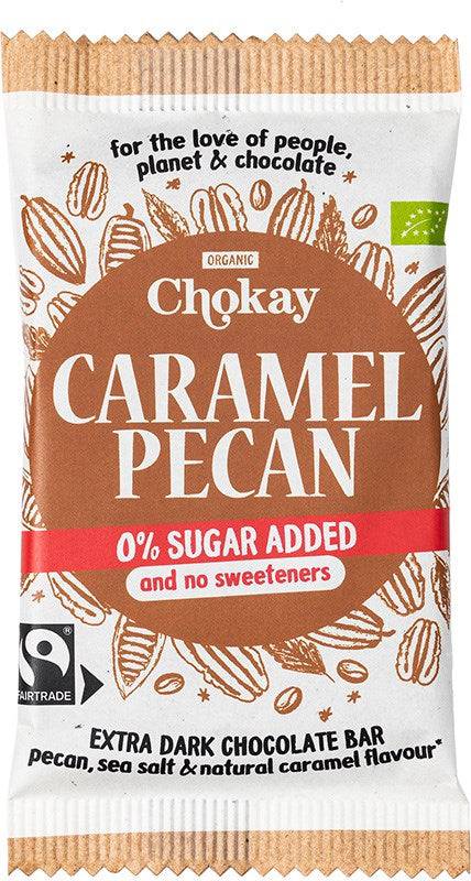 Chokay Caramel Pecan Chocolate Bar - Tumma Suklaa Karamelli & Pekaani Sokeriton 70 g - Päiväys 10/2026