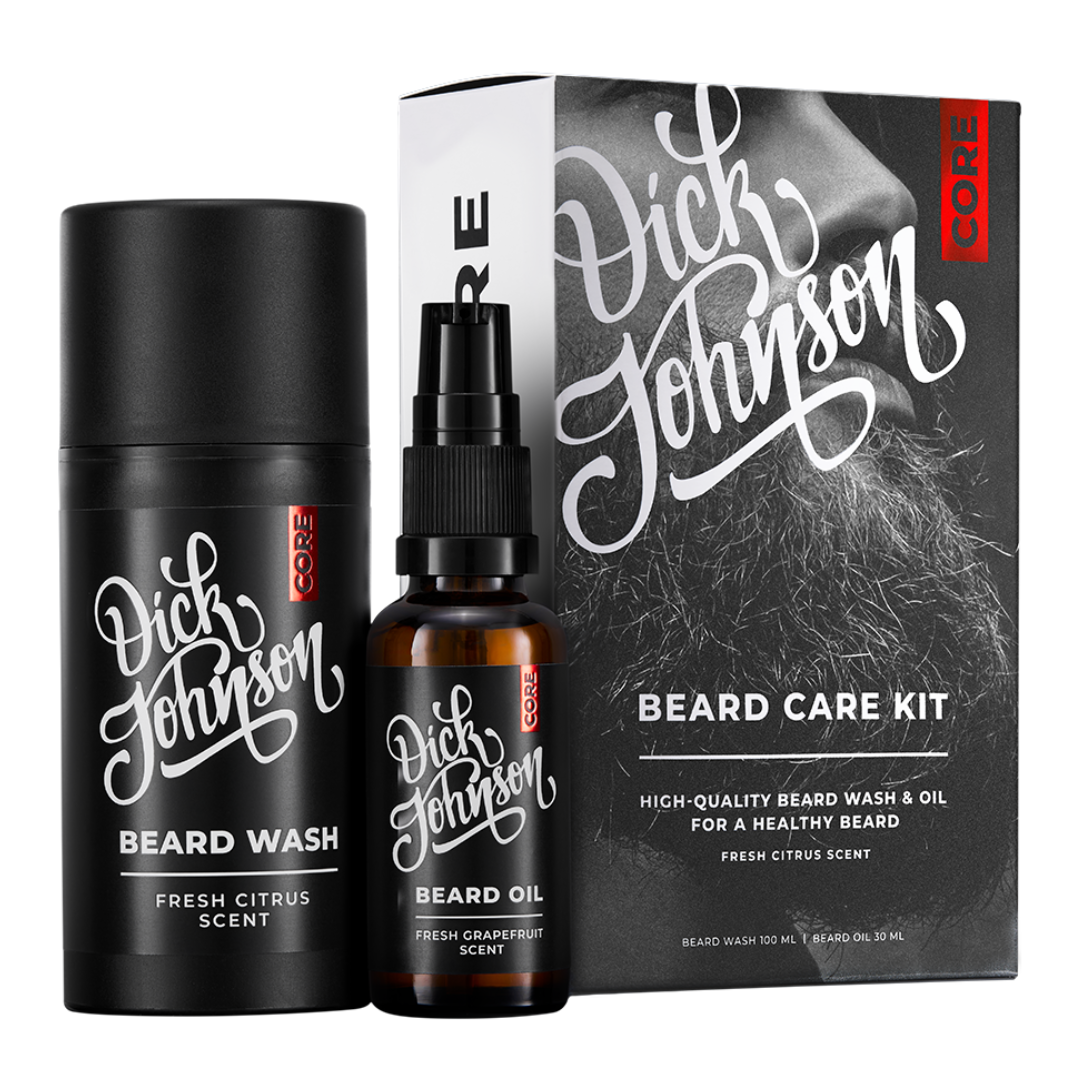 Dick Johnson CORE Beard Care Kit, Lahjapakkaus, parranhoito, partaöljy, partashampoo, miehille, integratoridirecthub.com