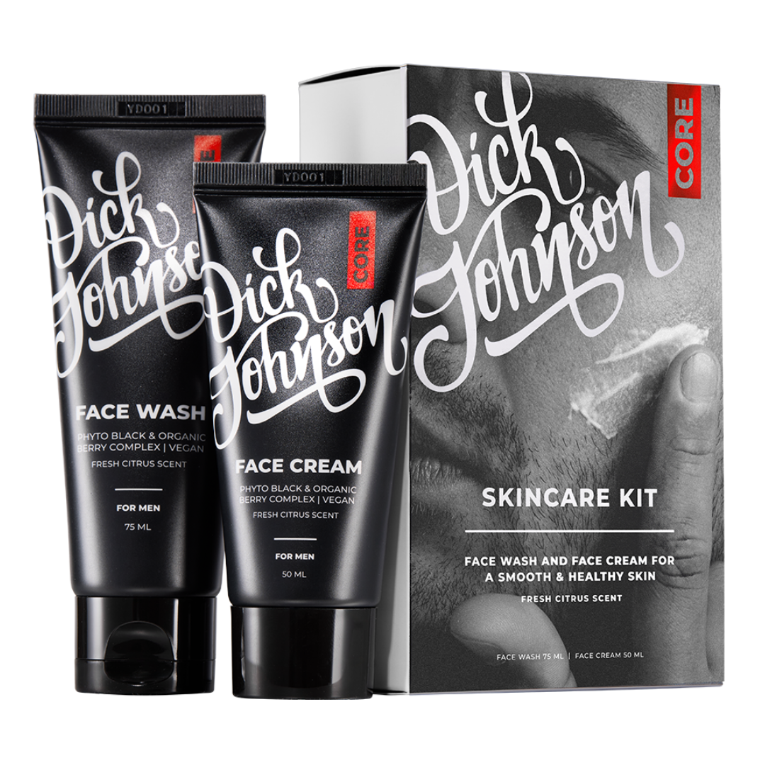 Dick Johnson CORE Skin Care Kit, Lahjapakkaus, meihille, ihonhoito, puhdistusgeeli, kosteusvoide, integratoridirecthub.com