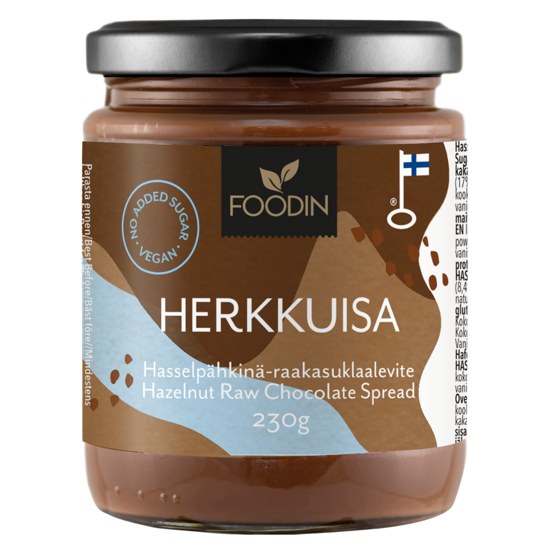Foodin Herkkuisa Sokeroimaton - Hasselpähkinä-raakasuklaalevite 230 g - integratoridirecthub.com