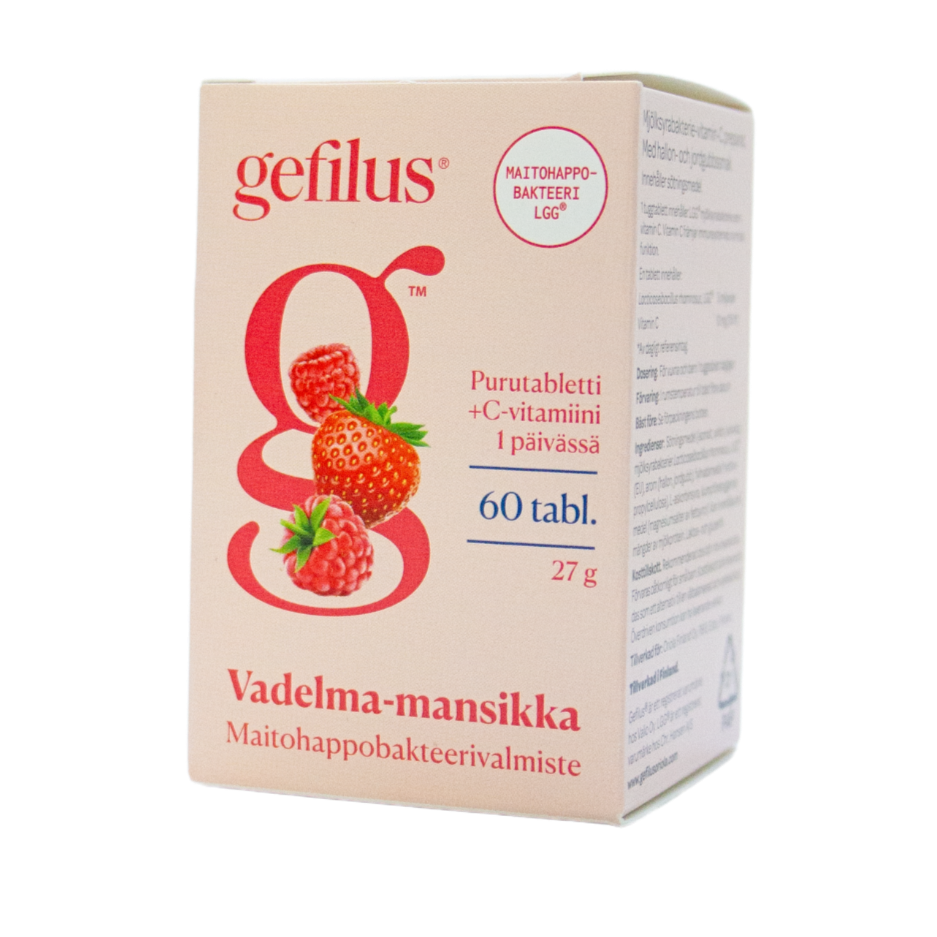 Gefilus Maitohappobakteeri Purutabletti - Vadelma & Mansikka 60 tabl. - integratoridirecthub.com