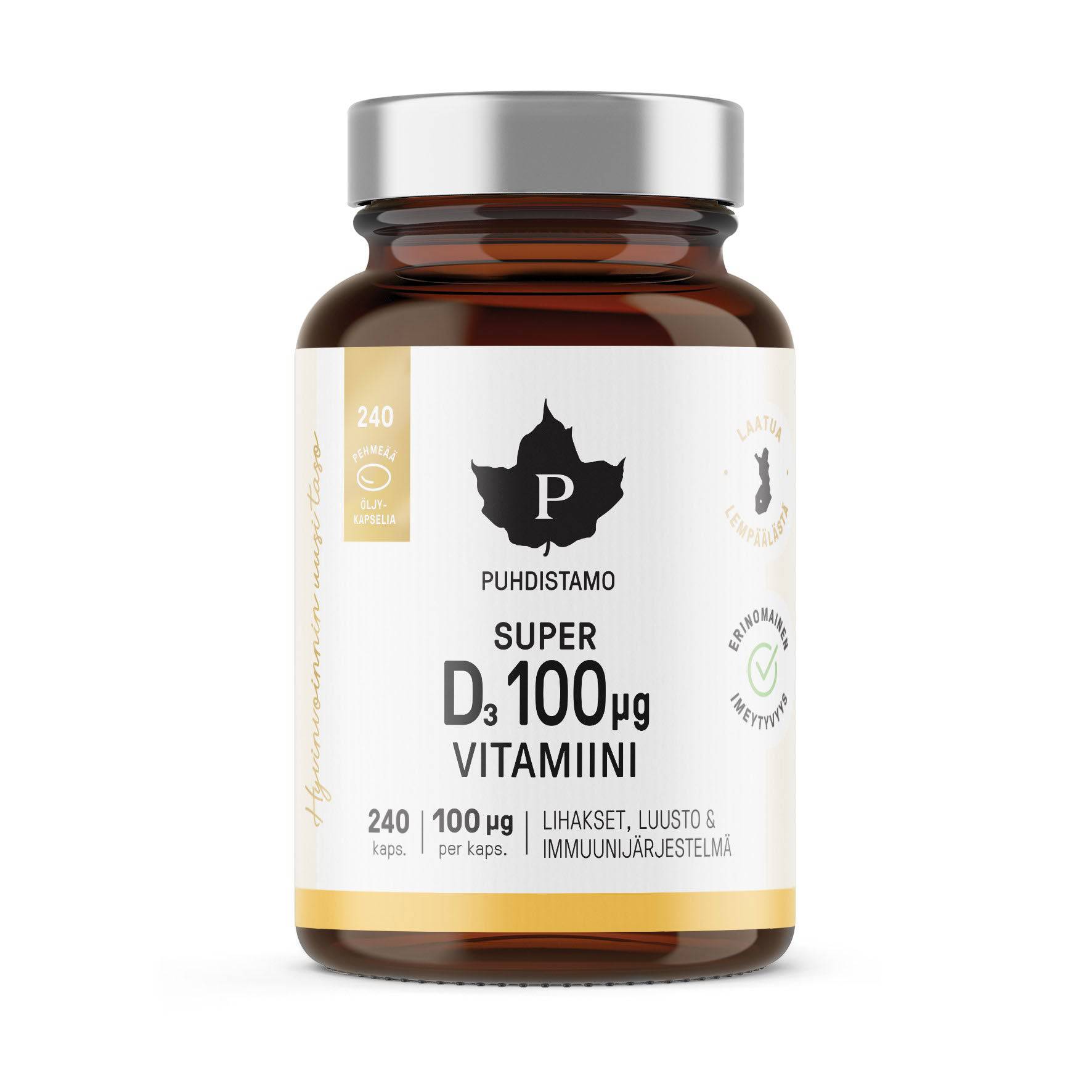 Puhdistamo Super D3-vitamiini 100 µg SÄÄSTÖPAKKAUS 240 kaps. - integratoridirecthub.com
