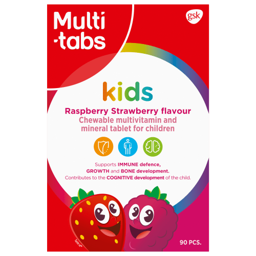 Multi-tabs Kids Vadelma-mansikka Monivitamiini 90 purutablettia - integratoridirecthub.com