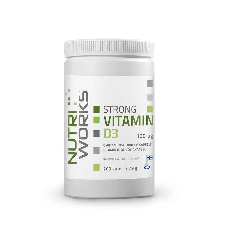 Nutri Works Strong Vitamin D3 100 µg - Vahva D3-vitamiini-oliiviöljykapseli 200 kaps. - integratoridirecthub.com