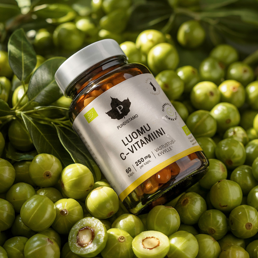Puhdistamo Luomu C-vitamiini 250 mg 60 kaps. vastustuskyky, hermosto, immuunijärjestelmä, väsymys, uupumus, integratoridirecthub.com