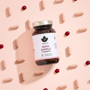 Puhdistamo Vahva Karpalo + D-Mannoosi 60 kaps. naiselliseen hyvinvointiin, ravintolisä naisille, integratoridirecthub.com