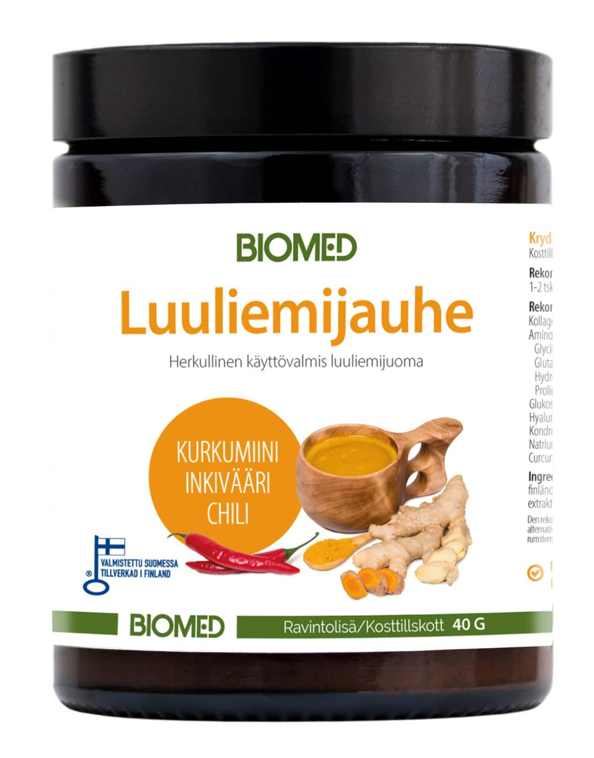 Biomed Luuliemijauhe Kurkumiini + Inkivääri + Chili 40 g - integratoridirecthub.com