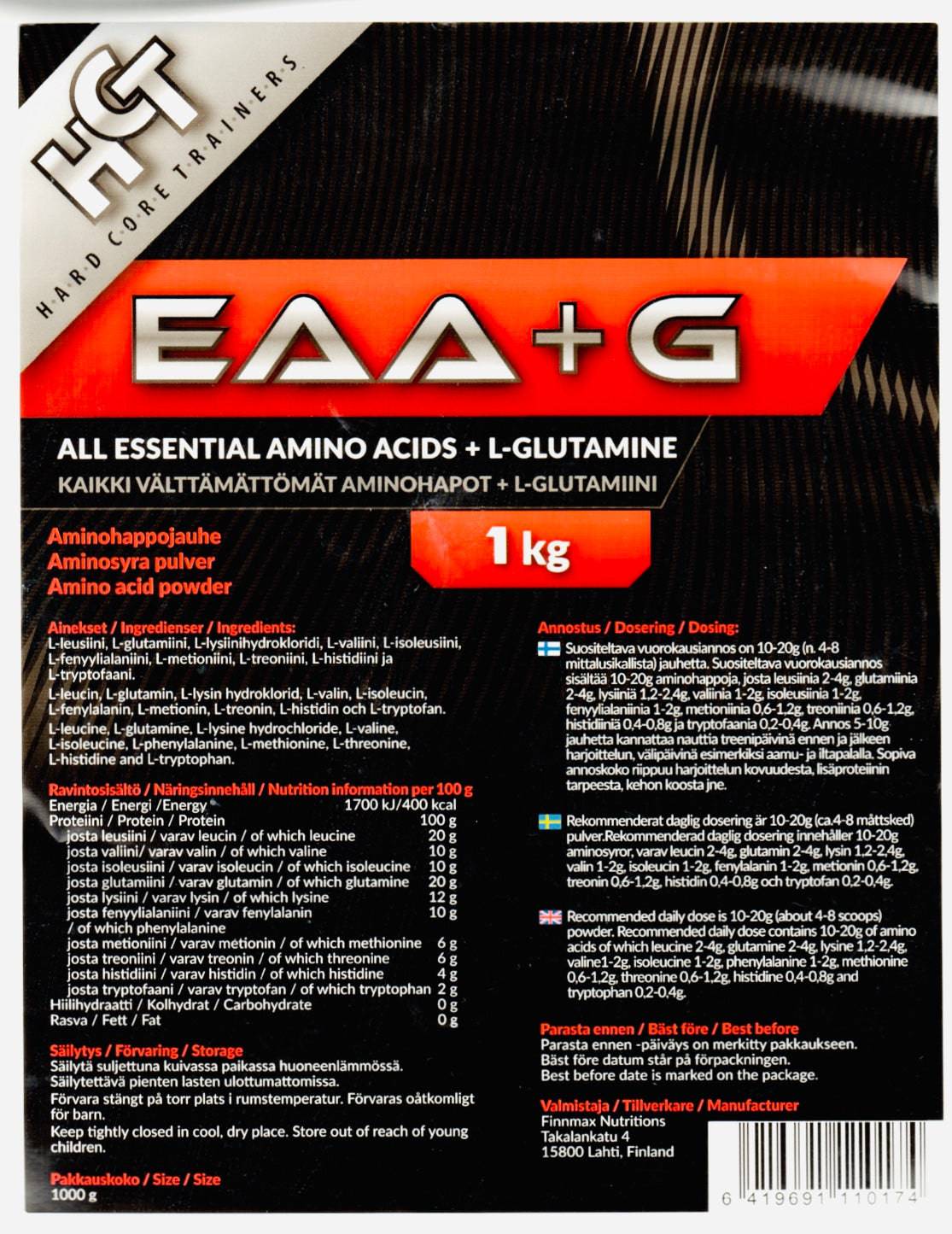 Finnmax HCT EAA+G - Aminohappojauhe 1000 g - integratoridirecthub.com