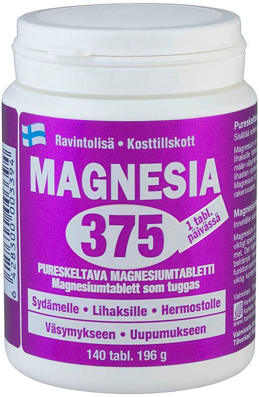 Magnesia 375 mg - Pureskeltavat magnesiumtabletti 140 tabl. - integratoridirecthub.com