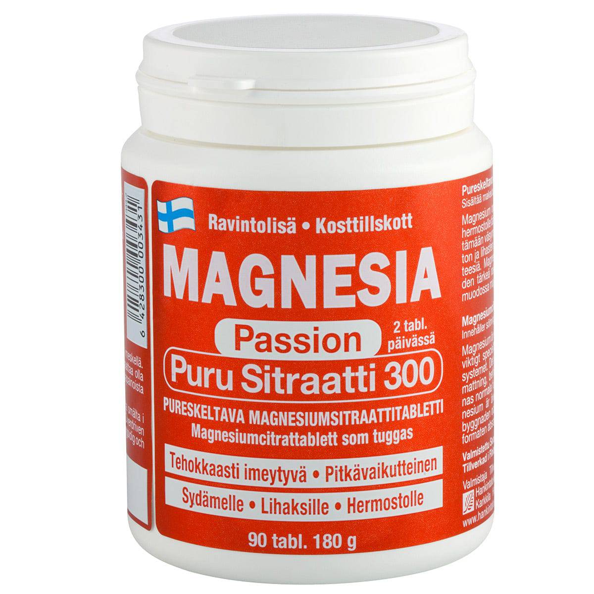 Magnesia Passion Puru Sitraatti 300 - Magnesiumsitraattitabletti 90 tabl. - integratoridirecthub.com