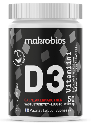 Makrobios D3 Vitamiini Salmiakki 50 μg - pureskeltava 150 tabl. - integratoridirecthub.com