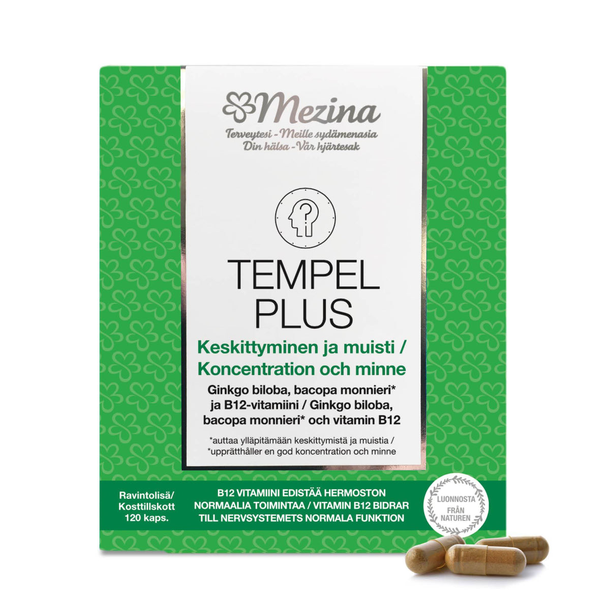 Tempel Plus - Ginkgo Biloba, Bacopa Monnieri ja B12-vitamiini - 120 kaps. - Päiväys 12/2024 - integratoridirecthub.com