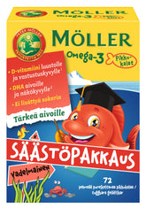 Möller Omega-3 Pikkukalat Vadelmainen - Säästöpakkaus 72 pureskeltavaa pikkukalaa - integratoridirecthub.com