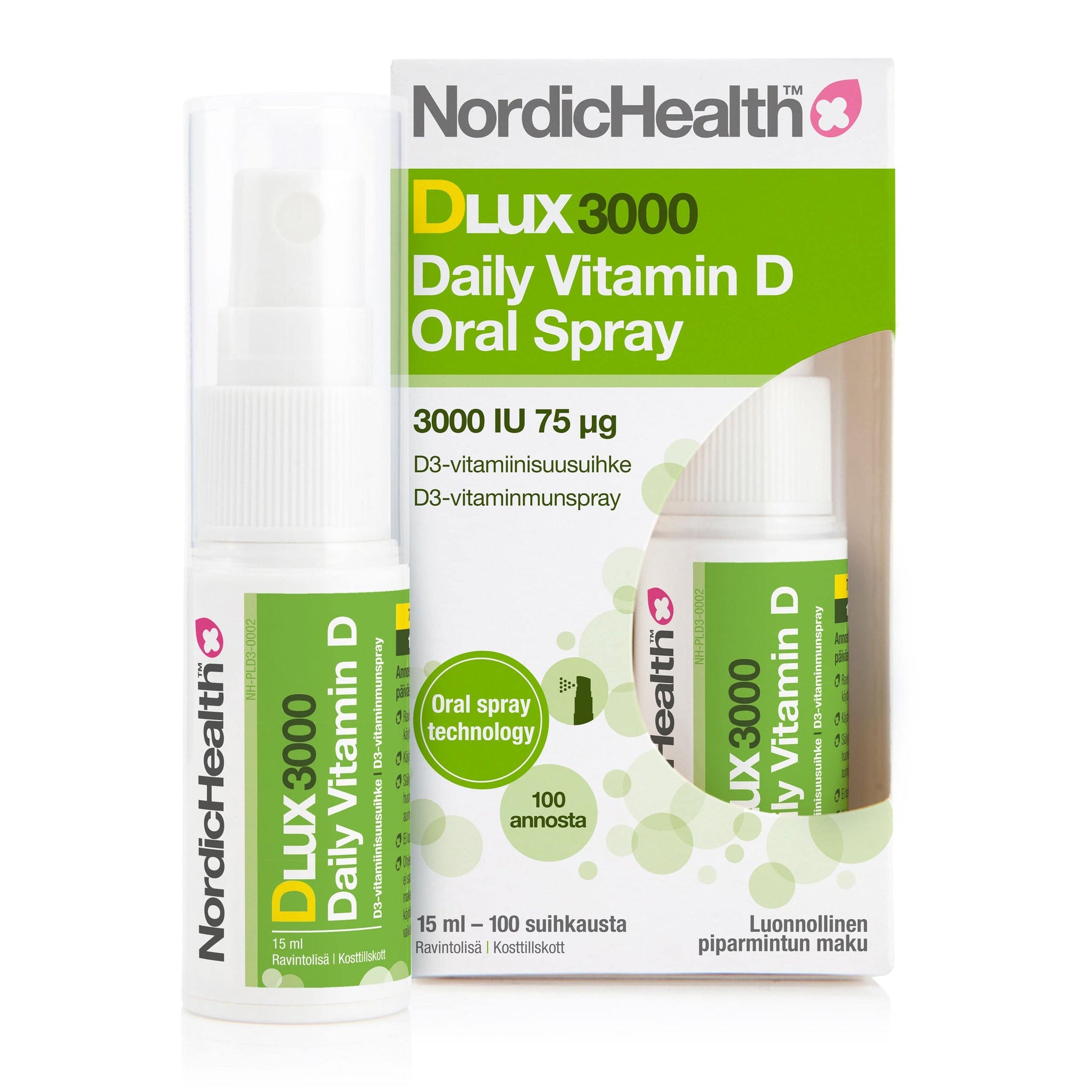 Nordic Health Dlux 3000 Daily Vitamin D Oral Spray - D3-Vitamiinisuusuihke 75 μg 15 ml - integratoridirecthub.com