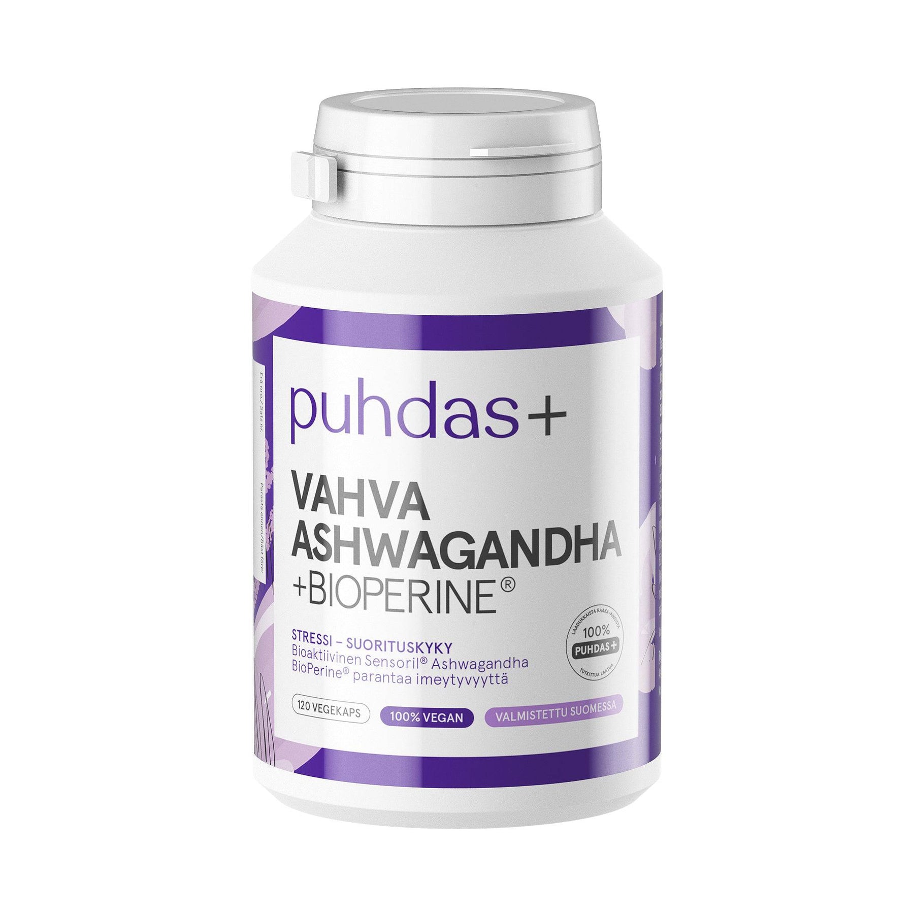 Puhdas+ Vahva Ashwagandha + Bioperine 120 kaps. - Päiväys 05/2023 - integratoridirecthub.com